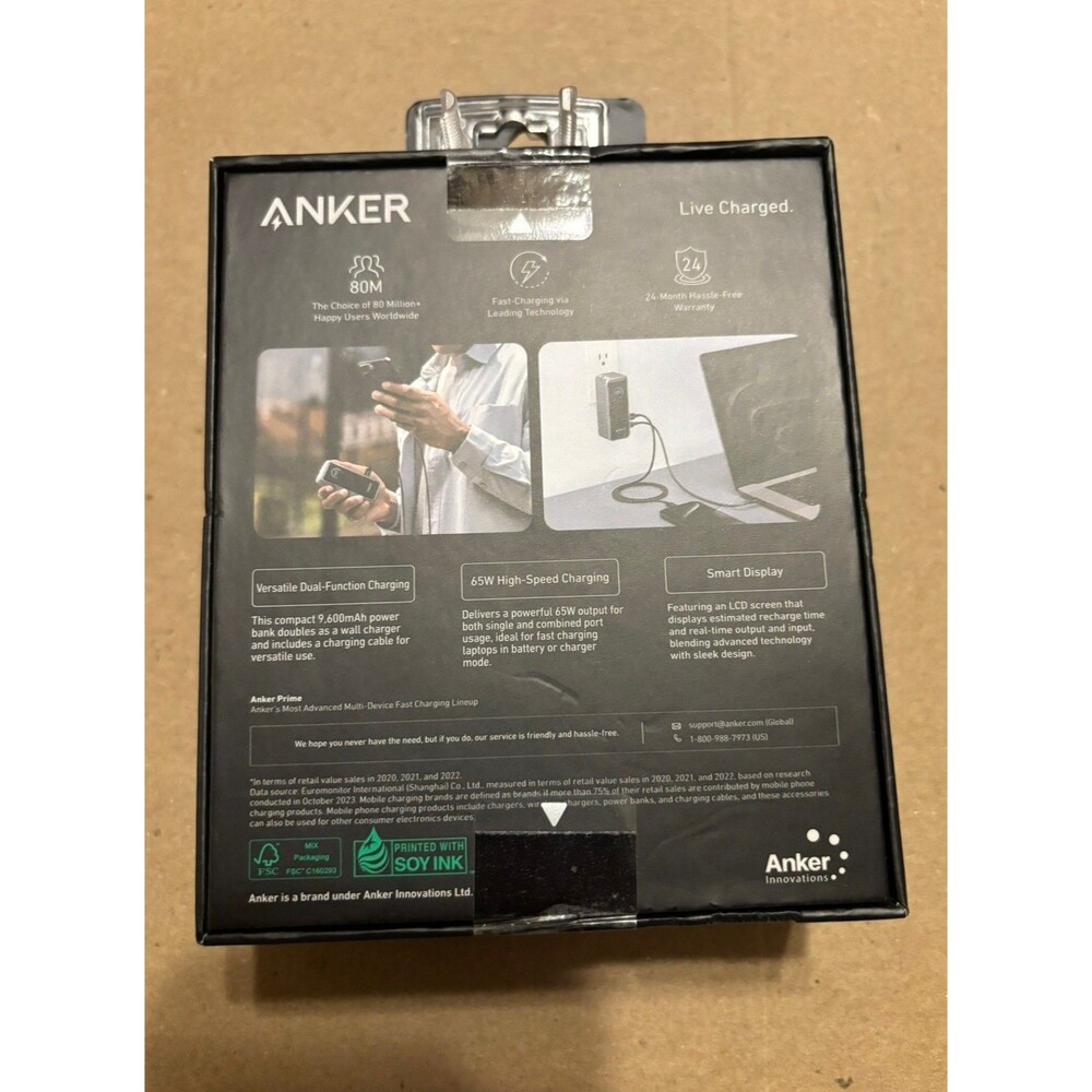 Anker 9600mAh 65W Prime Power Bank - Black: Dual Device Charging *BRAND NEW* - Picture 2 of 2